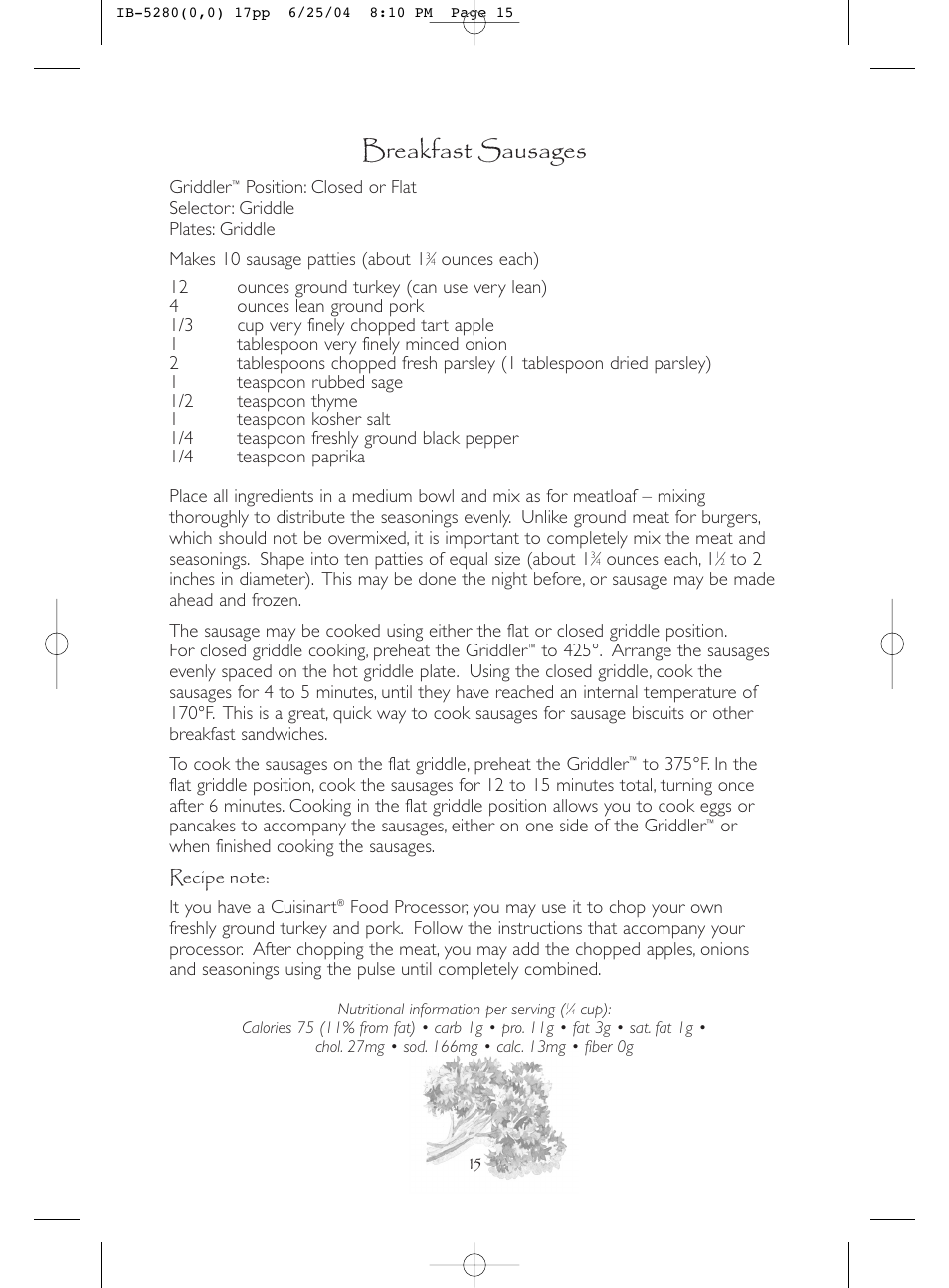 Breakfast sausages | Cuisinart IB-5280A User Manual | Page 15 / 18