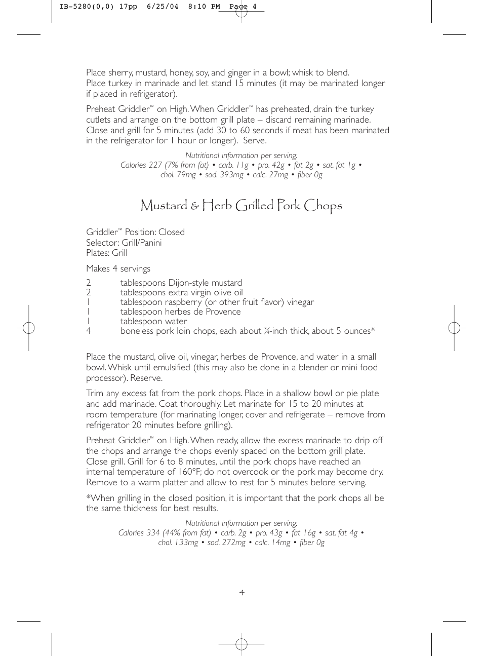 Mustard & herb grilled pork chops | Cuisinart IB-5280A User Manual | Page 4 / 18