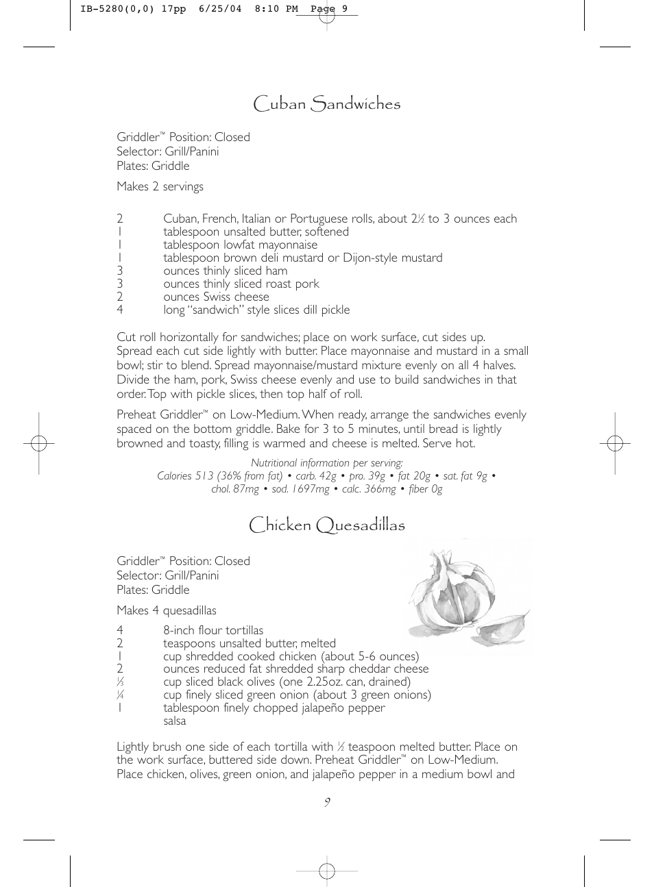 Cuban sandwiches, Chicken quesadillas | Cuisinart IB-5280A User Manual | Page 9 / 18