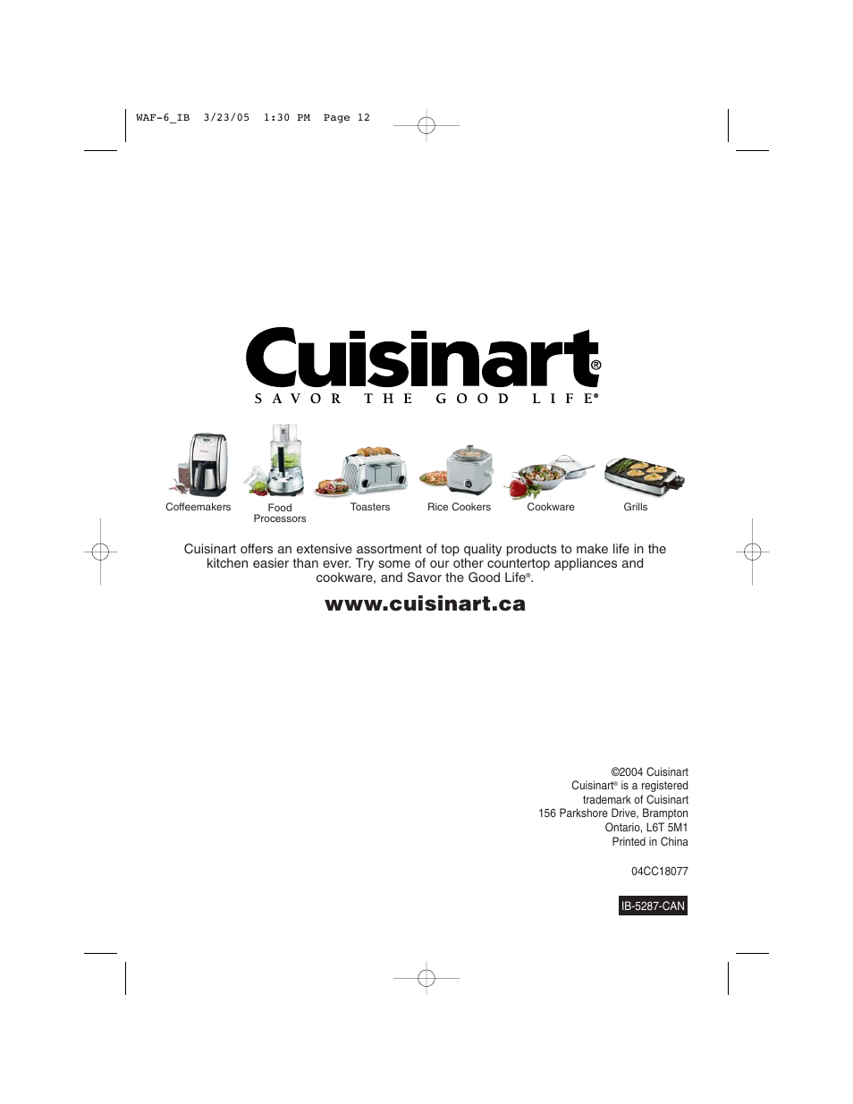 Cuisinart WAF-6C User Manual | Page 12 / 12