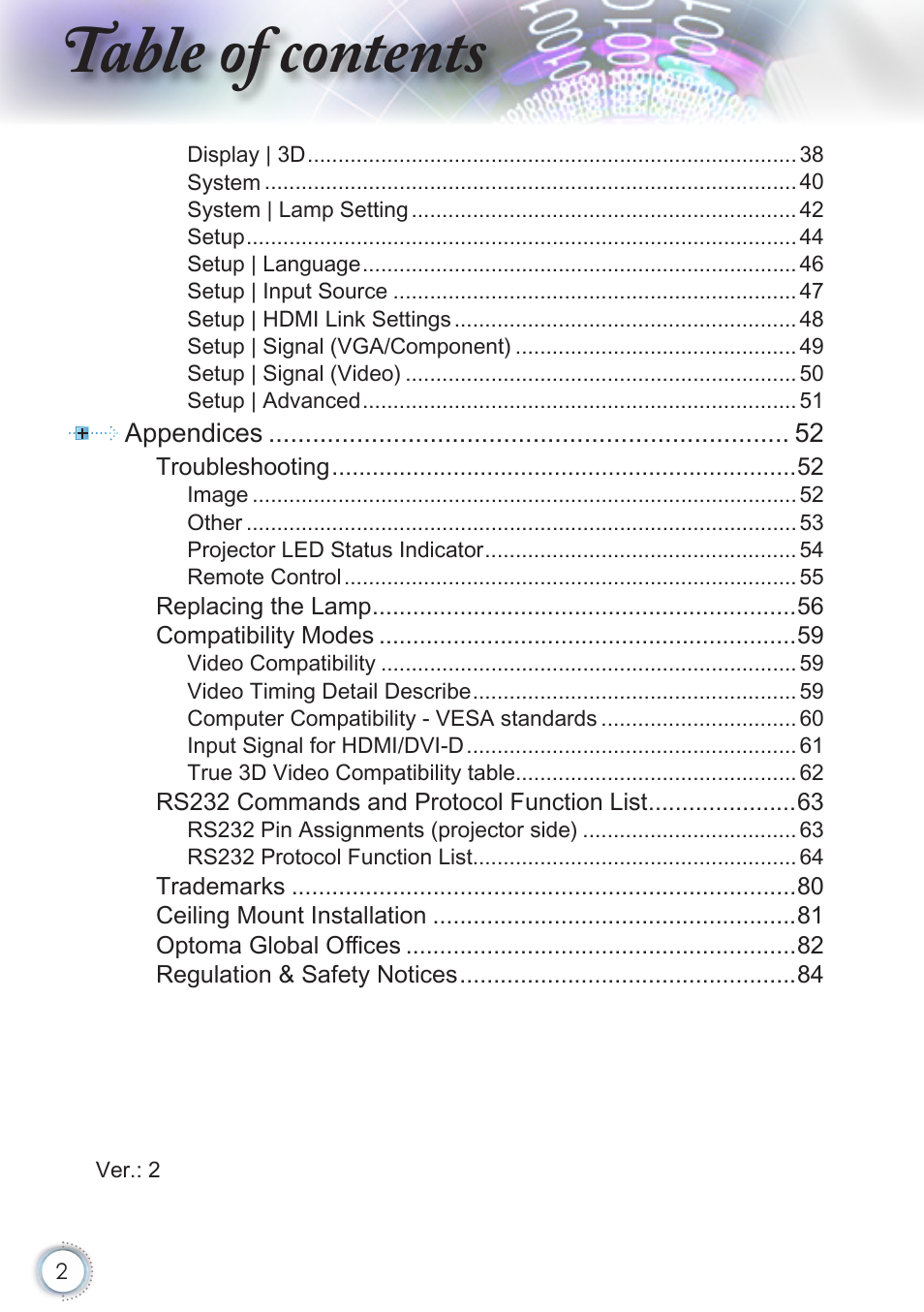 Optoma HD50 User Manual | Page 2 / 85