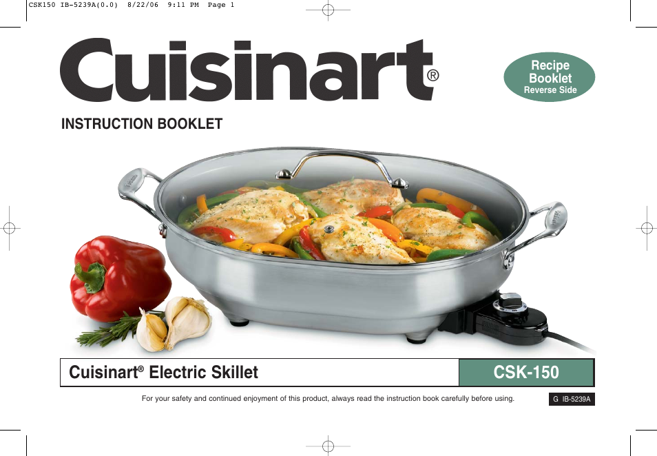 Cuisinart, Electric skillet, Csk-150 | Instruction booklet | Cuisinart IB-5239A User Manual | Page 20 / 25