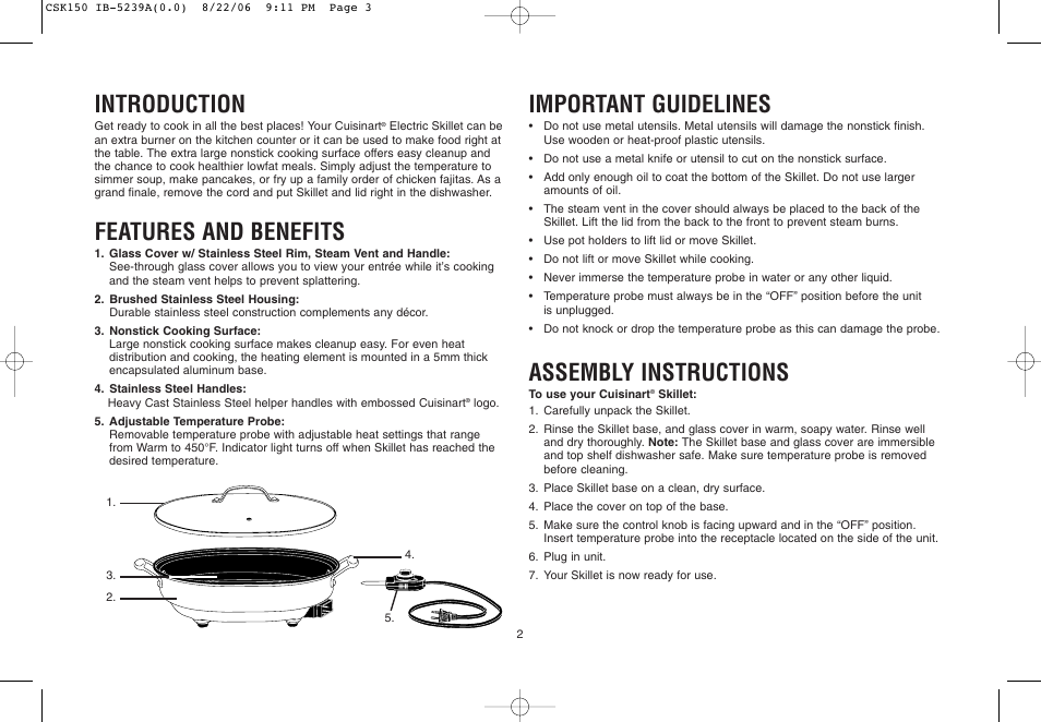 Introduction, Features and benefits, Important guidelines | Assembly instructions | Cuisinart IB-5239A User Manual | Page 22 / 25