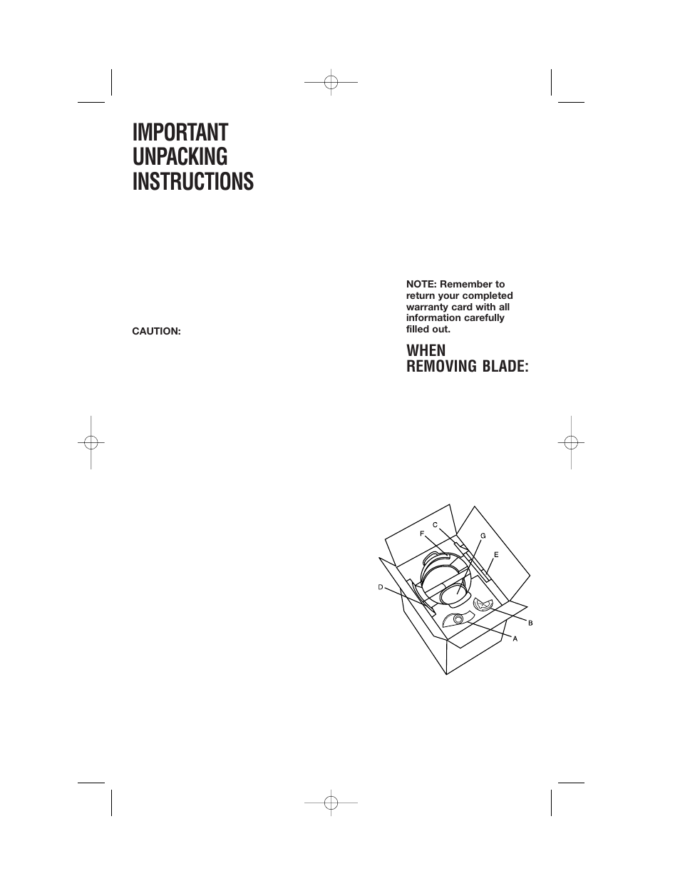 Important unpacking instructions, When removing blade | Cuisinart DLC-2007 User Manual | Page 3 / 48