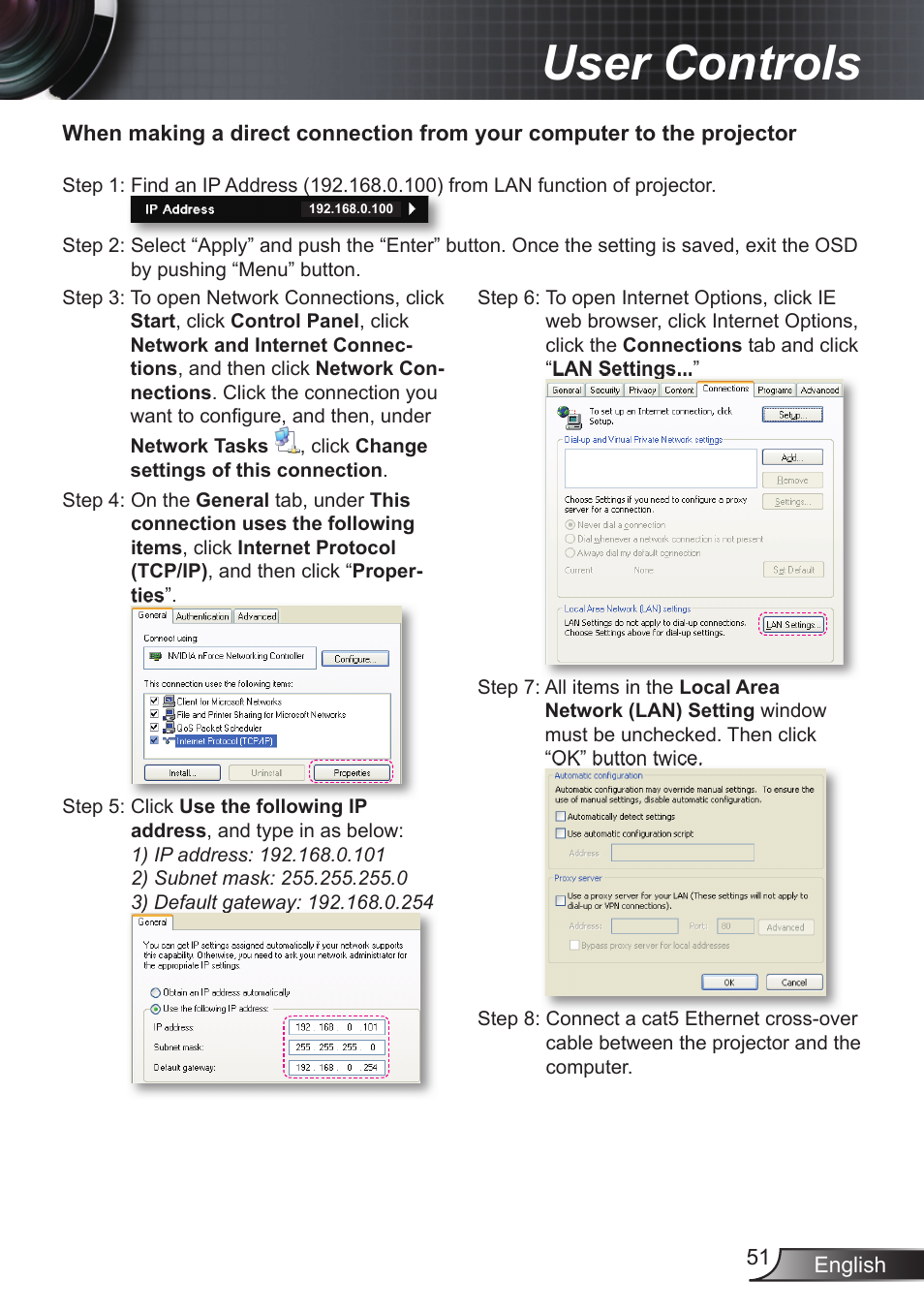 User controls | Optoma EX855 User Manual | Page 51 / 95