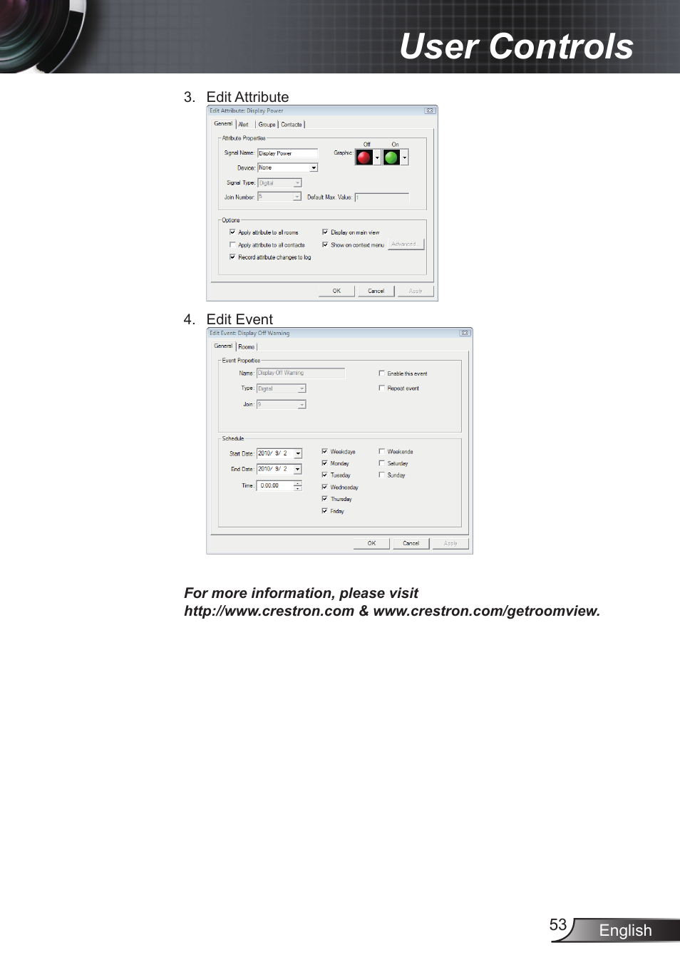 User controls | Optoma EX855 User Manual | Page 53 / 95