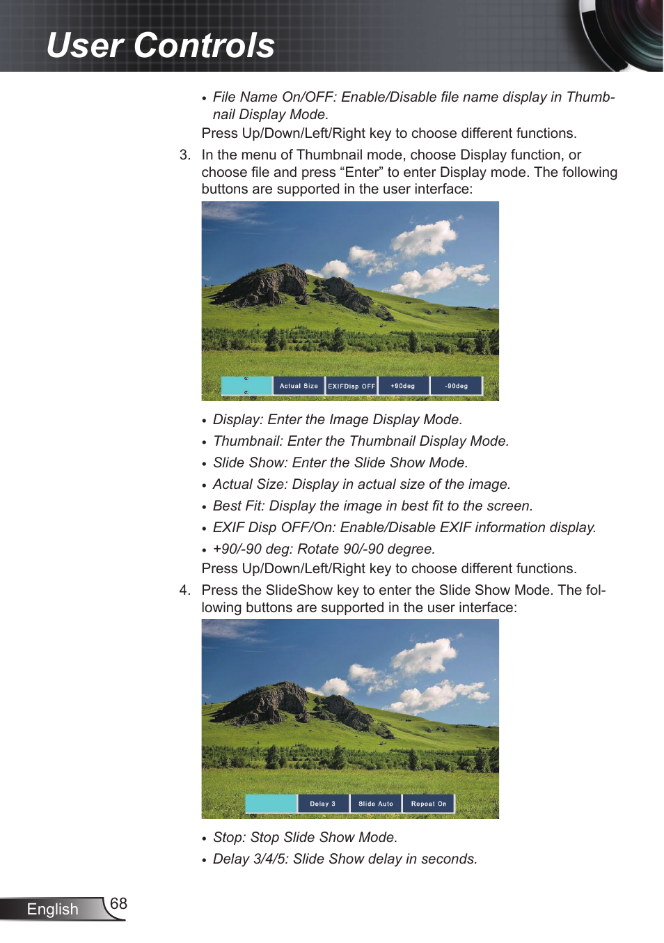 User controls, English 68 | Optoma EX855 User Manual | Page 68 / 95