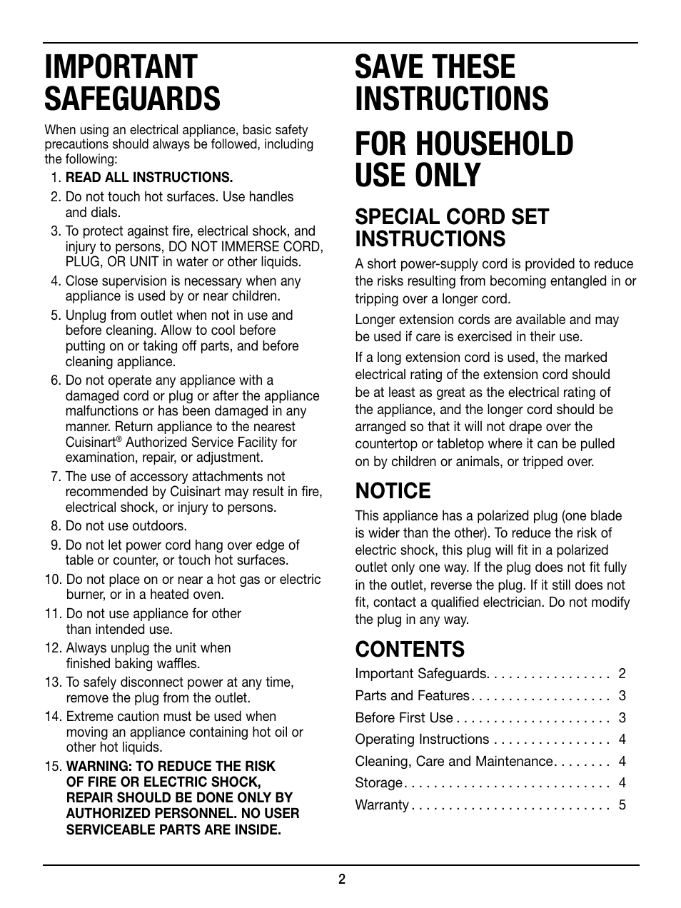 Cuisinart 4-Slice Belgian Waffle Maker WAF-100 User Manual | Page 2 / 6