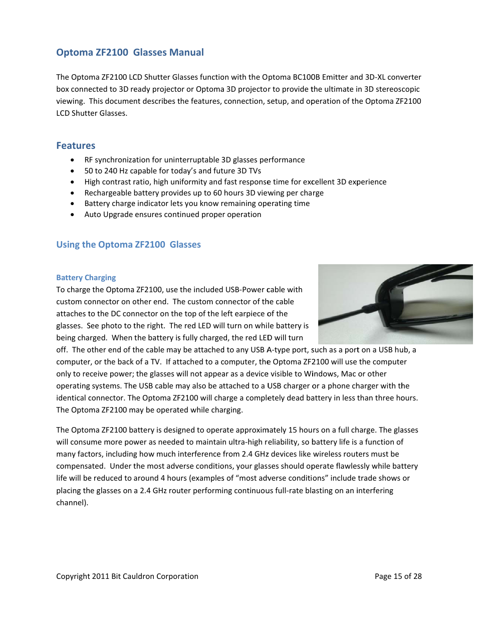 Optoma, Feature, A zf2100 g | Glasses m, Anual | Optoma ZF2100 System User Manual | Page 15 / 28