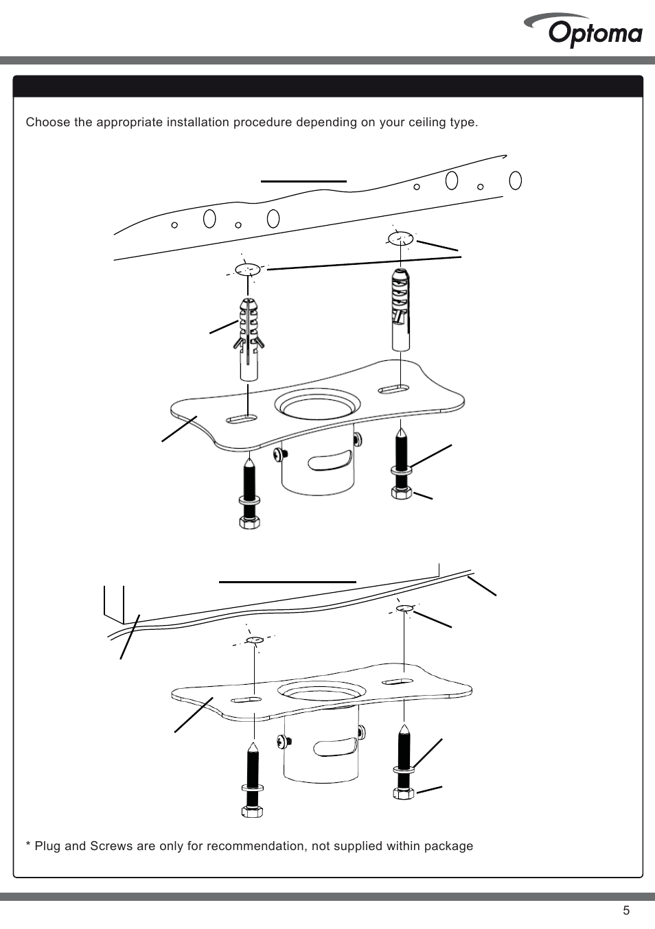 Masonry, Plaster board | Optoma OCM818B User Manual | Page 5 / 12