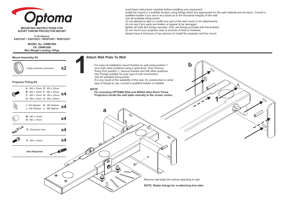 Optoma OWM1000 User Manual | 4 pages