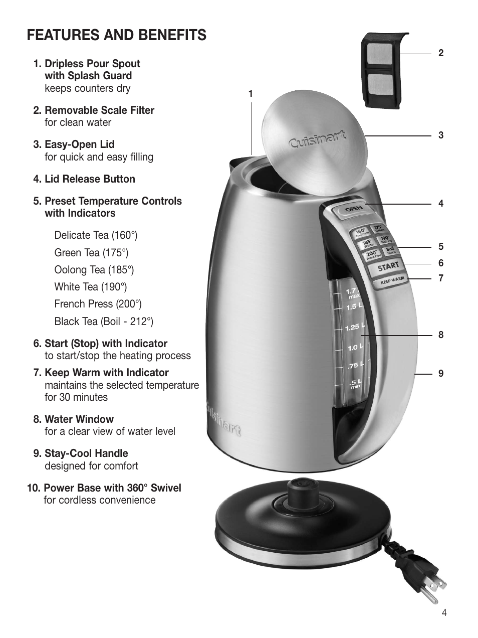 Features and benefits | Cuisinart PerfecTemp CPK-17 User Manual | Page 5 / 13