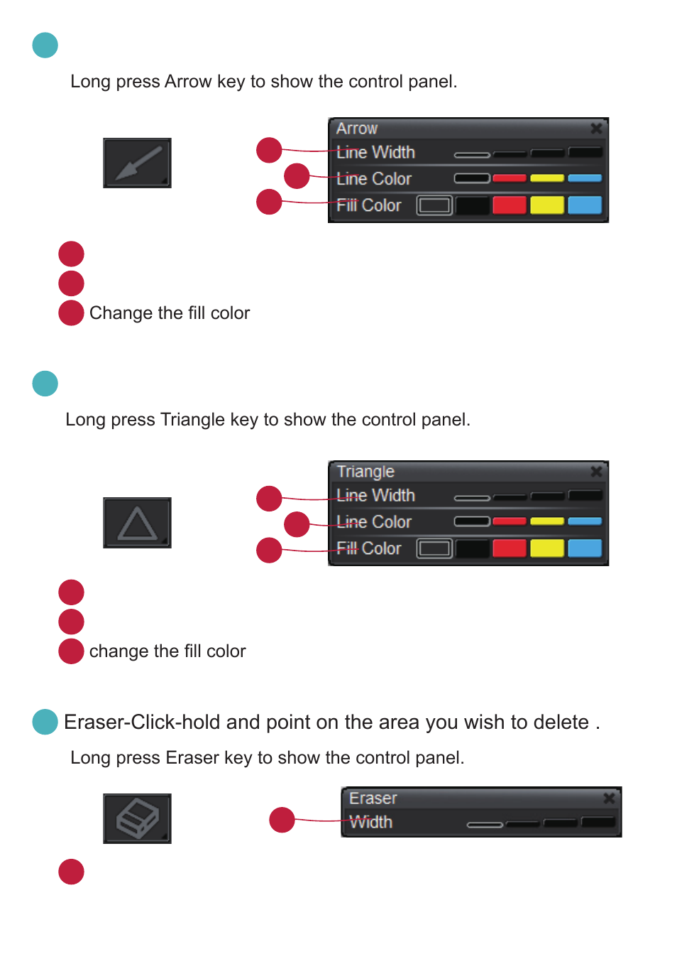 Arrow-select to draw arrow shape, Triangle-select to draw triangle shape | Optoma DC350 User Manual | Page 10 / 60