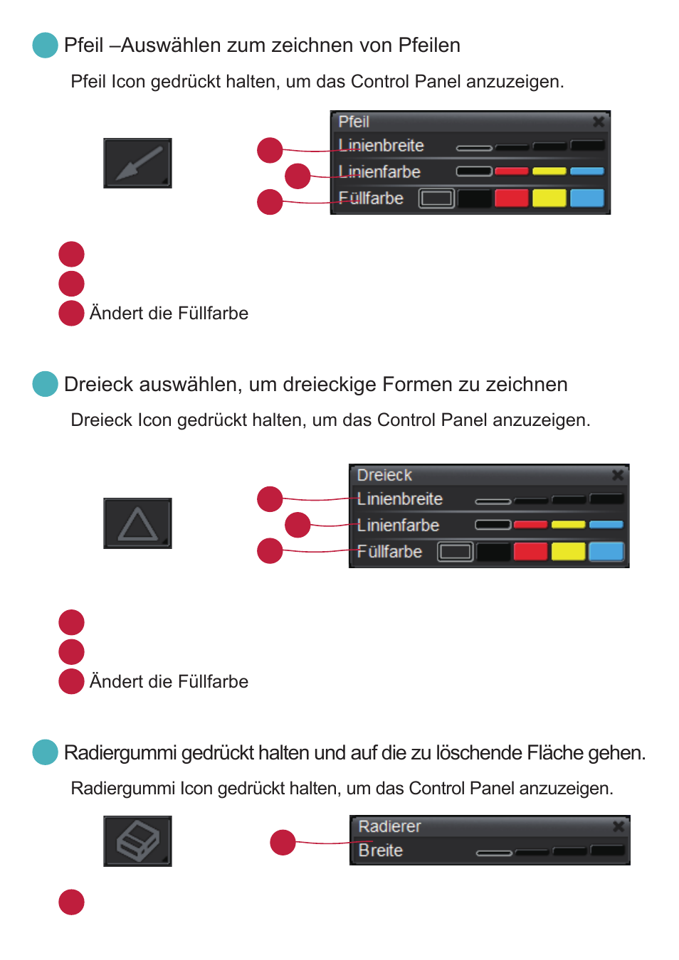 Pfeil –auswählen zum zeichnen von pfeilen | Optoma DC350 User Manual | Page 25 / 60