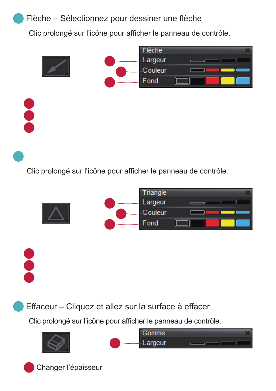 Flèche – sélectionnez pour dessiner une flèche, Triangle – selectionner pour dessiner un triangle | Optoma DC350 User Manual | Page 40 / 60