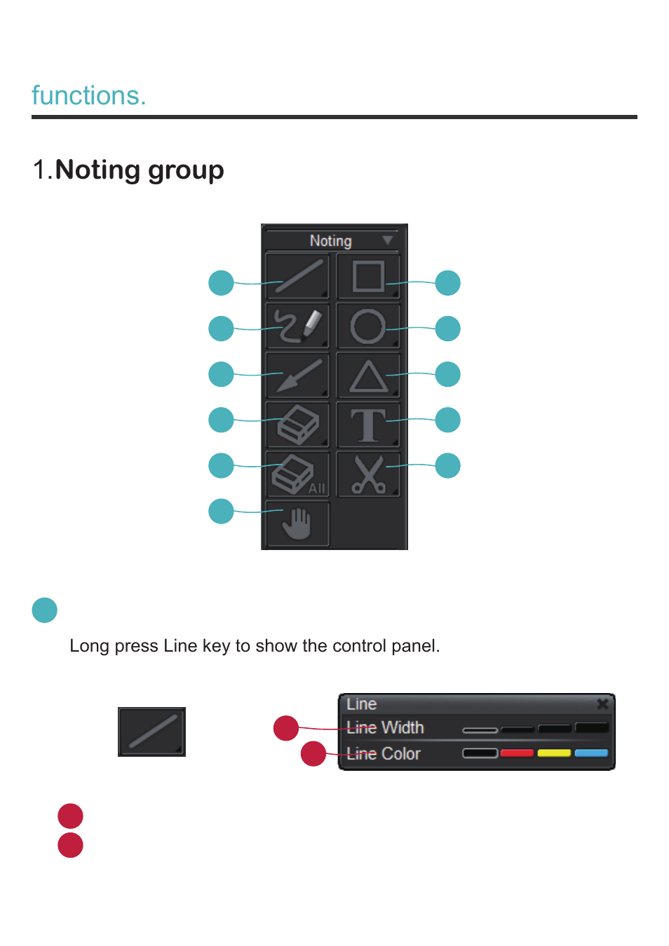 Noting group, Line-select to draw a straight line | Optoma DC350 User Manual | Page 8 / 60