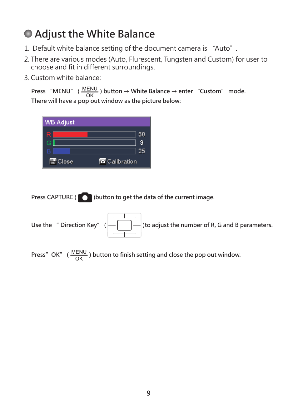 Adjust the white balance | Optoma DC450 User Manual | Page 11 / 104