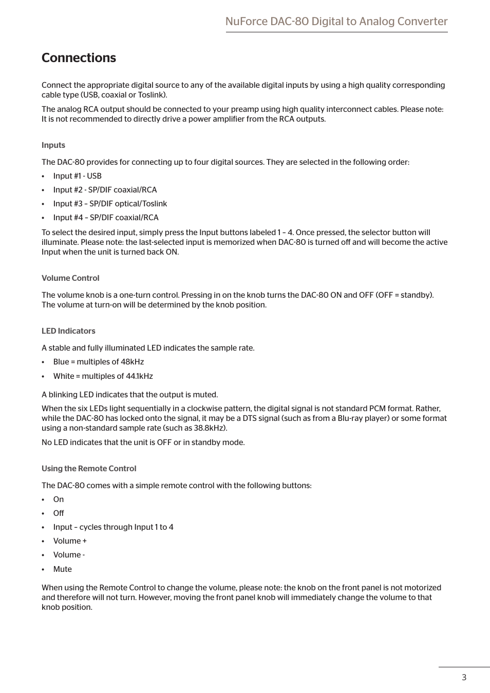 Connections, Nuforce dac-80 digital to analog converter | Optoma DAC80 User Manual | Page 4 / 12