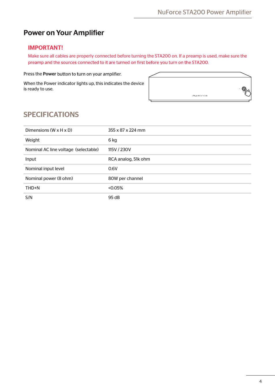 Specifications | Optoma STA200 User Manual | Page 5 / 6