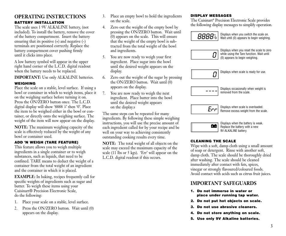 Operating instructions, Important safeguards | Cuisinart SA-110AC User Manual | Page 3 / 4