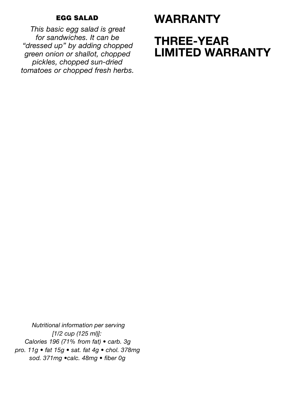 Warranty three-year limited warranty | Cuisinart CEC-7C User Manual | Page 8 / 10