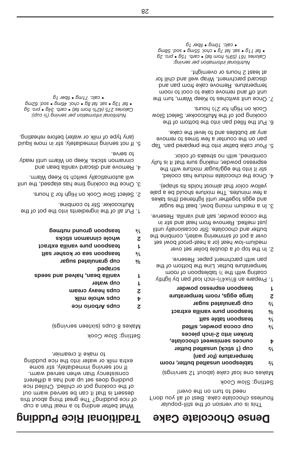 Dense chocolate cake, Traditional rice pudding | Cuisinart Cook Central 3-in-1 Multicooker MSC-600 User Manual | Page 16 / 45