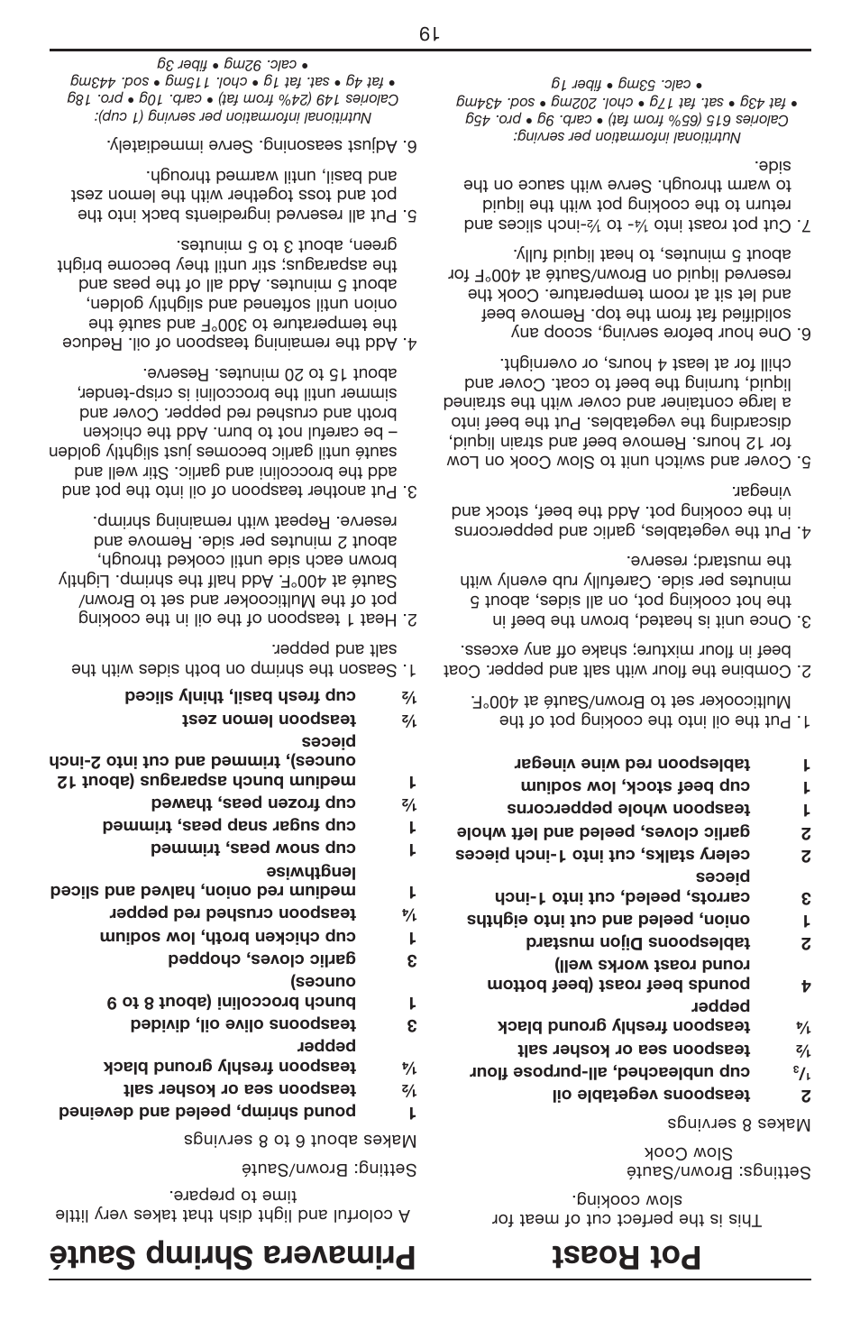 Pot roast, Primavera shrimp sauté | Cuisinart Cook Central 3-in-1 Multicooker MSC-600 User Manual | Page 25 / 45