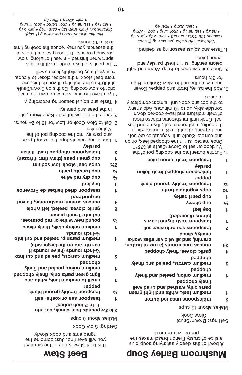 Mushroom barley soup, Beef stew | Cuisinart Cook Central 3-in-1 Multicooker MSC-600 User Manual | Page 34 / 45