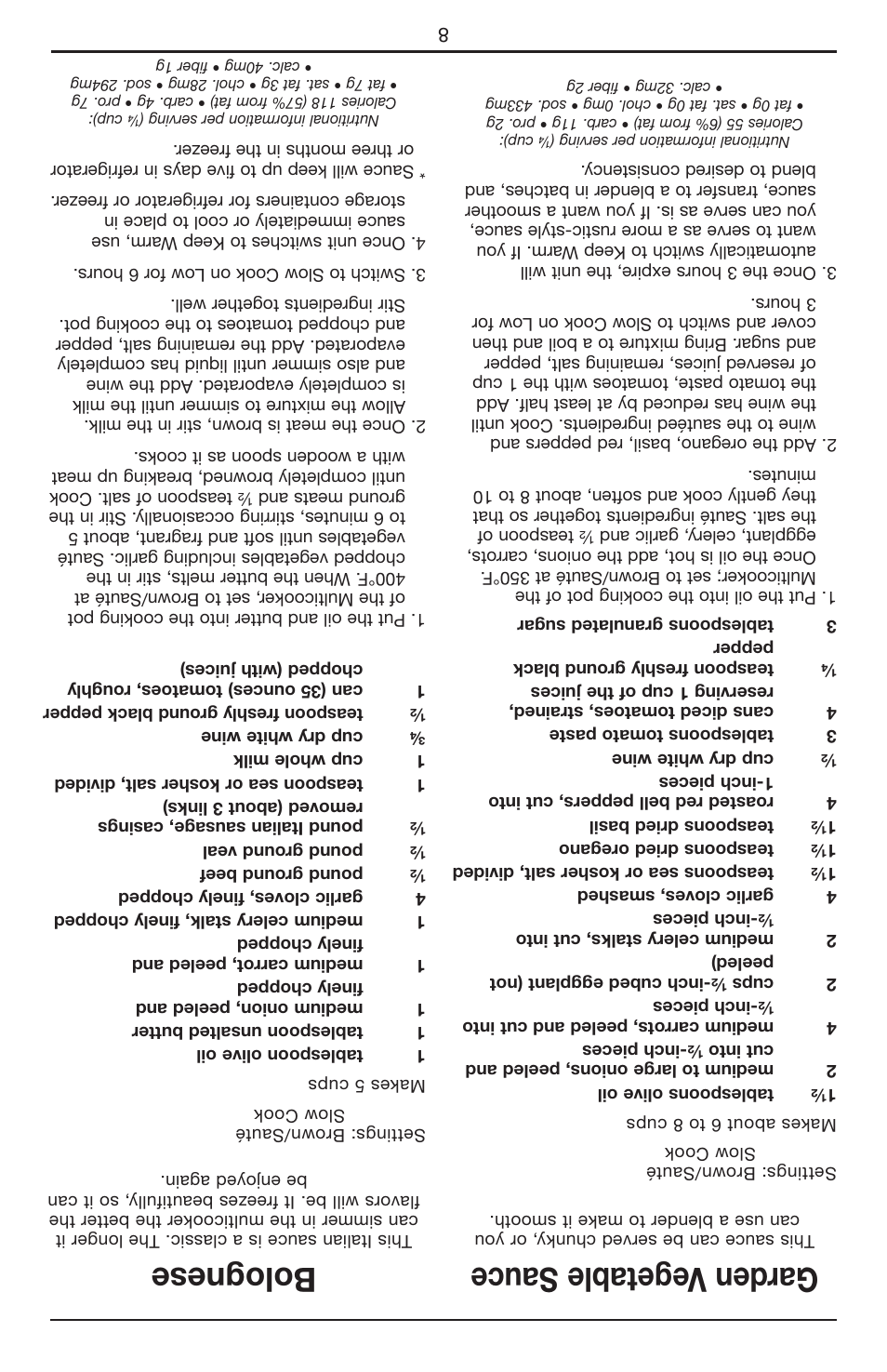 Garden v egetable sauce, Bolognese | Cuisinart Cook Central 3-in-1 Multicooker MSC-600 User Manual | Page 36 / 45