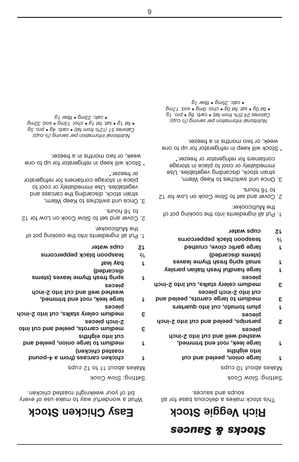 Stocks & sauces rich veggie stock, Easy chicken stock | Cuisinart Cook Central 3-in-1 Multicooker MSC-600 User Manual | Page 38 / 45