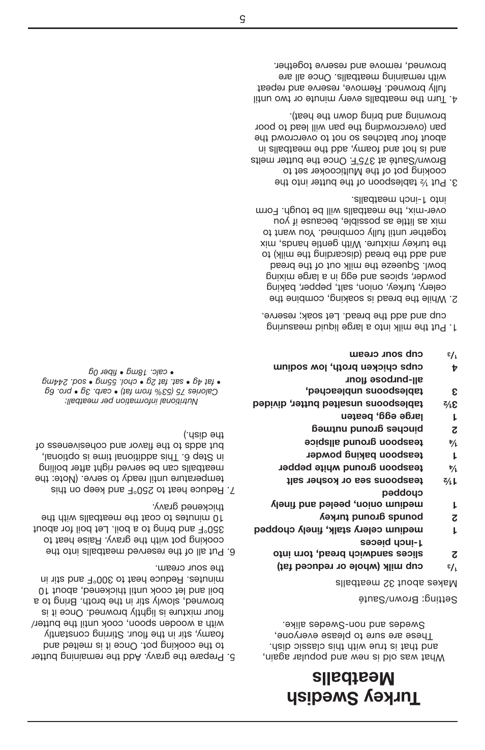 Turkey swedish meatballs | Cuisinart Cook Central 3-in-1 Multicooker MSC-600 User Manual | Page 39 / 45