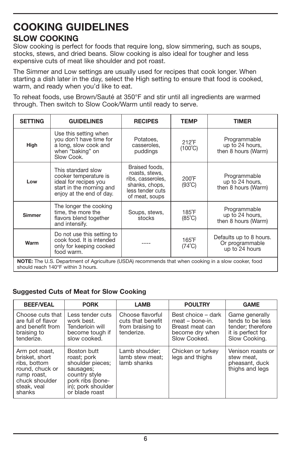 Cooking guidelines, Slow cooking | Cuisinart Cook Central 3-in-1 Multicooker MSC-600 User Manual | Page 7 / 45