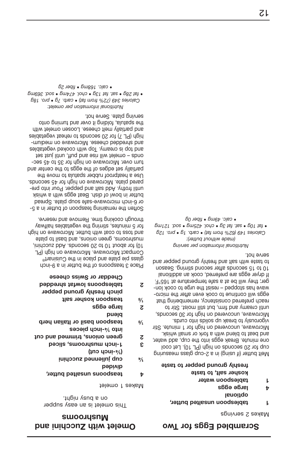 Scrambledeggs for t wo, Omelet with zucchini and mushrooms | Cuisinart CMW-55 Series User Manual | Page 29 / 41