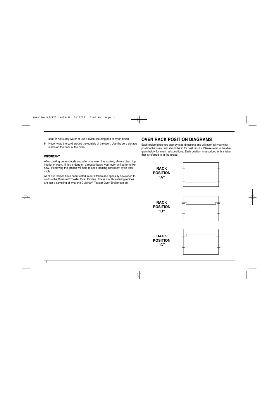Oven rack position diagrams | Cuisinart TOB Series User Manual | Page 13 / 27