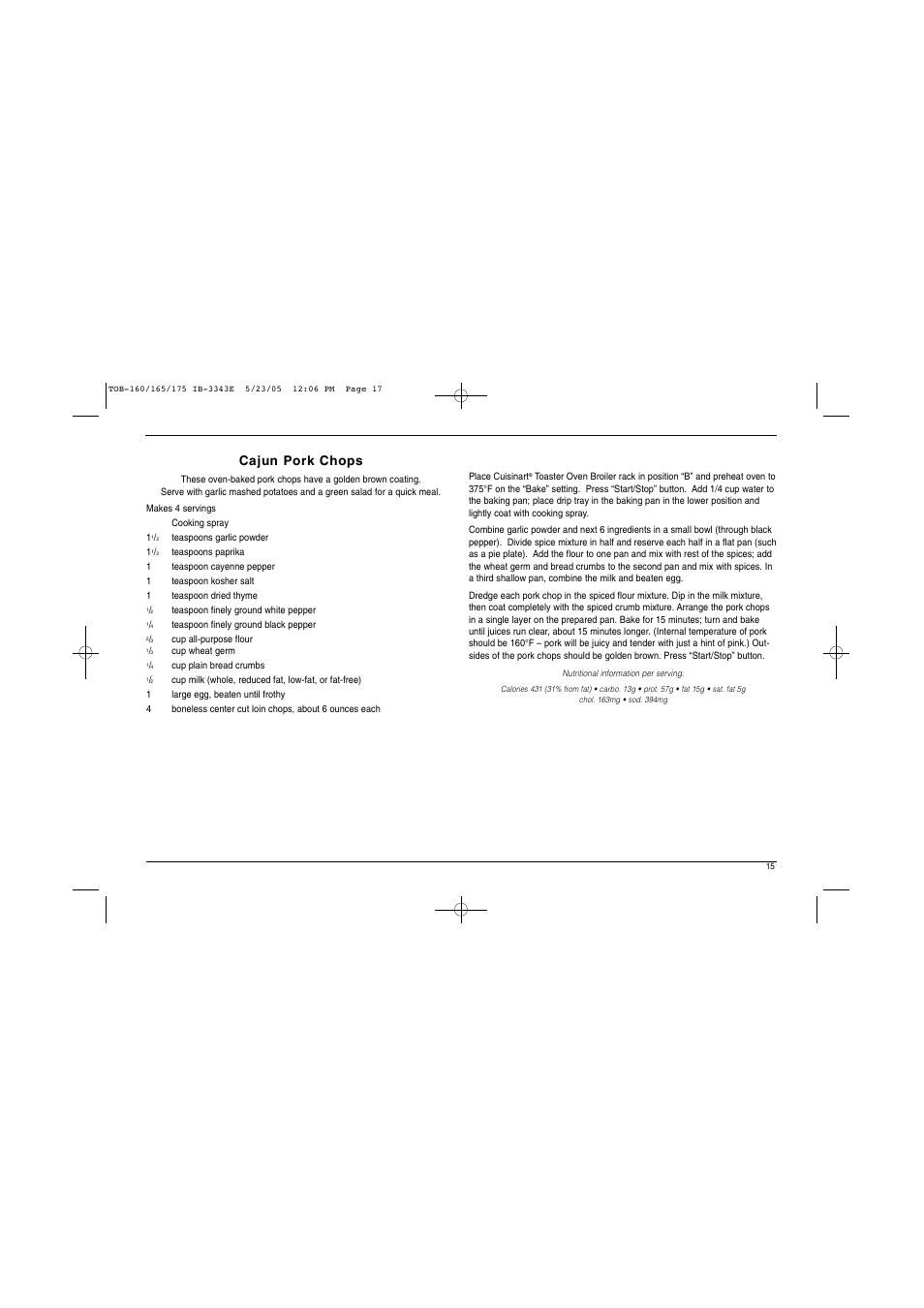 Cajun pork chops | Cuisinart TOB Series User Manual | Page 16 / 27