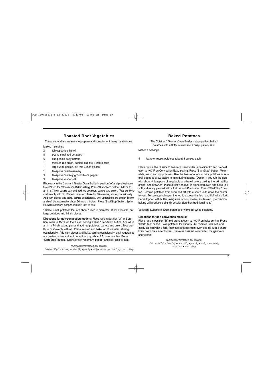 Baked potatoes | Cuisinart TOB Series User Manual | Page 18 / 27