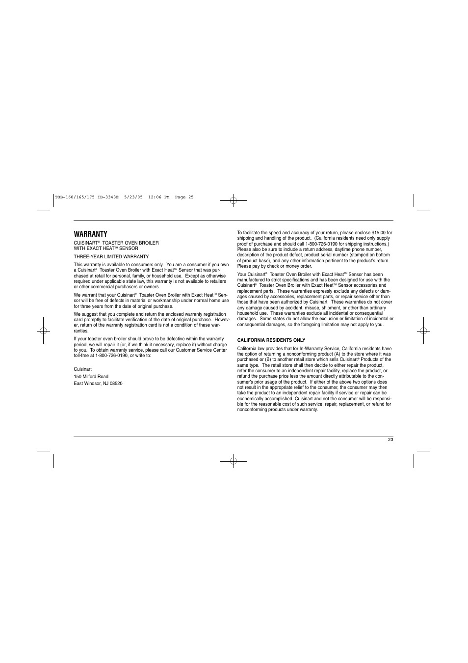 Warranty | Cuisinart TOB Series User Manual | Page 24 / 27