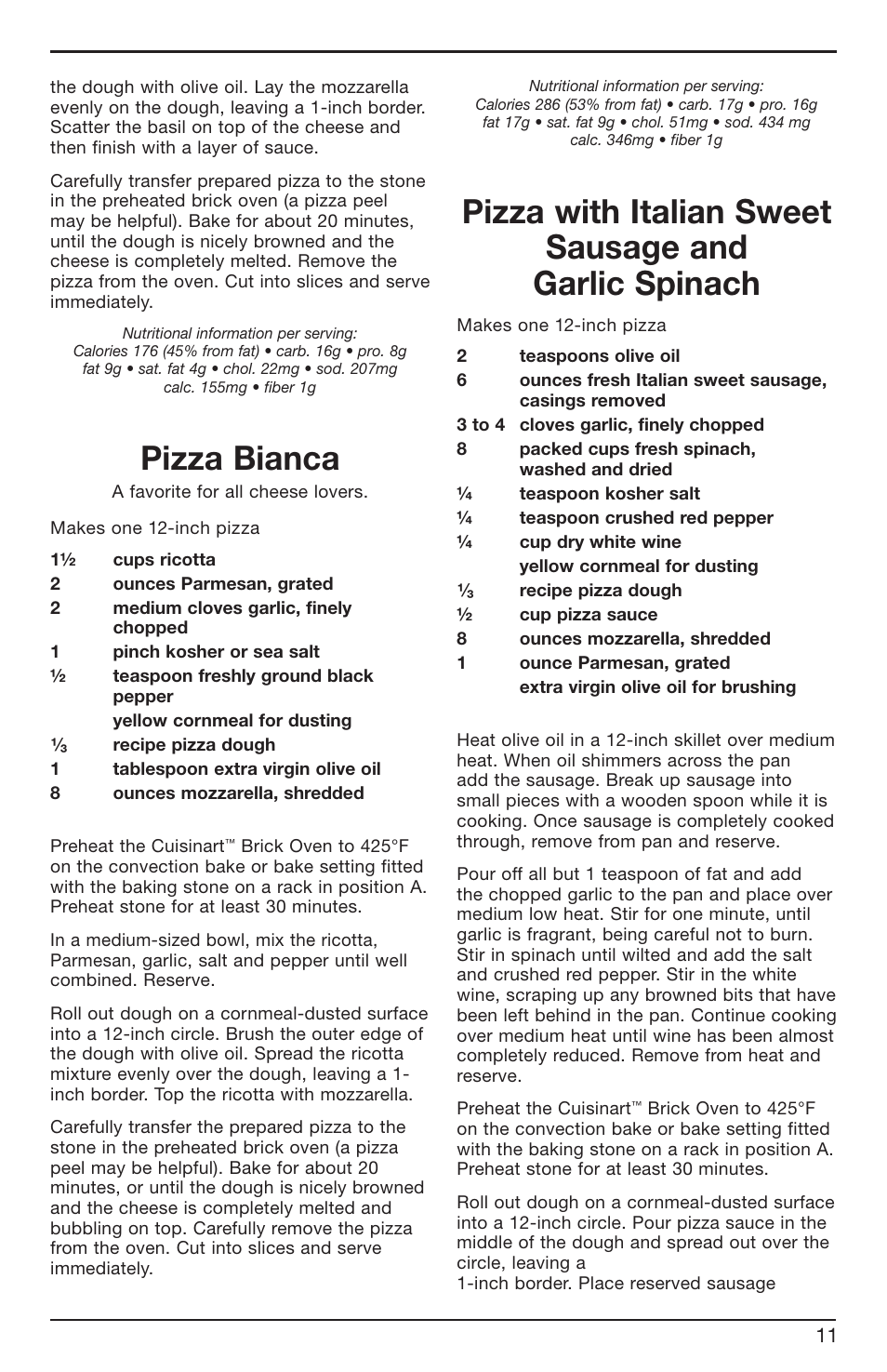 Pizza bianca | Cuisinart BRK Series User Manual | Page 11 / 20
