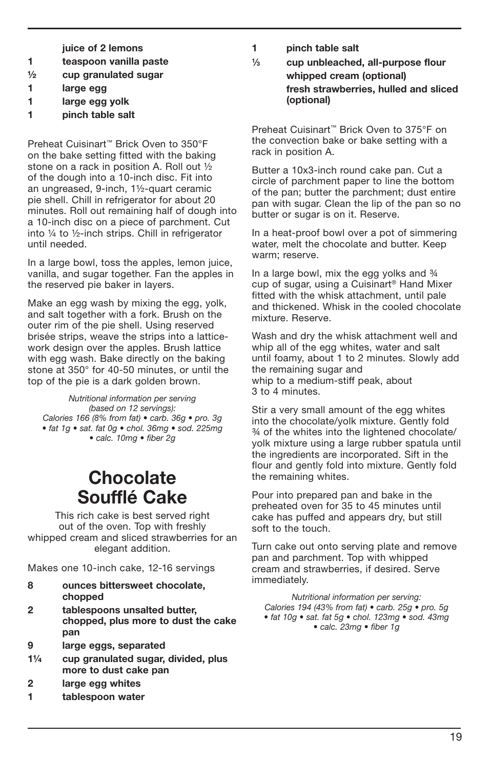 Chocolate soufflé cake | Cuisinart BRK Series User Manual | Page 19 / 20