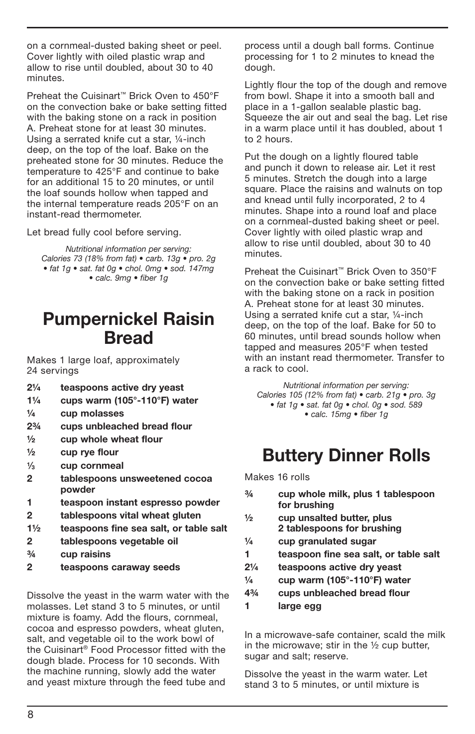 Pumpernickel raisin bread, Buttery dinner rolls | Cuisinart BRK Series User Manual | Page 8 / 20