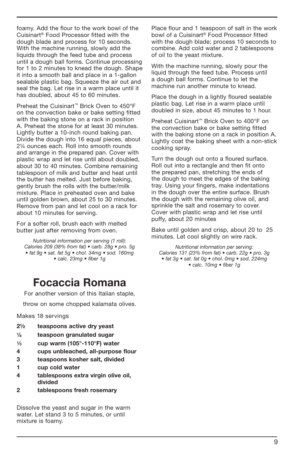 Focaccia romana | Cuisinart BRK Series User Manual | Page 9 / 20