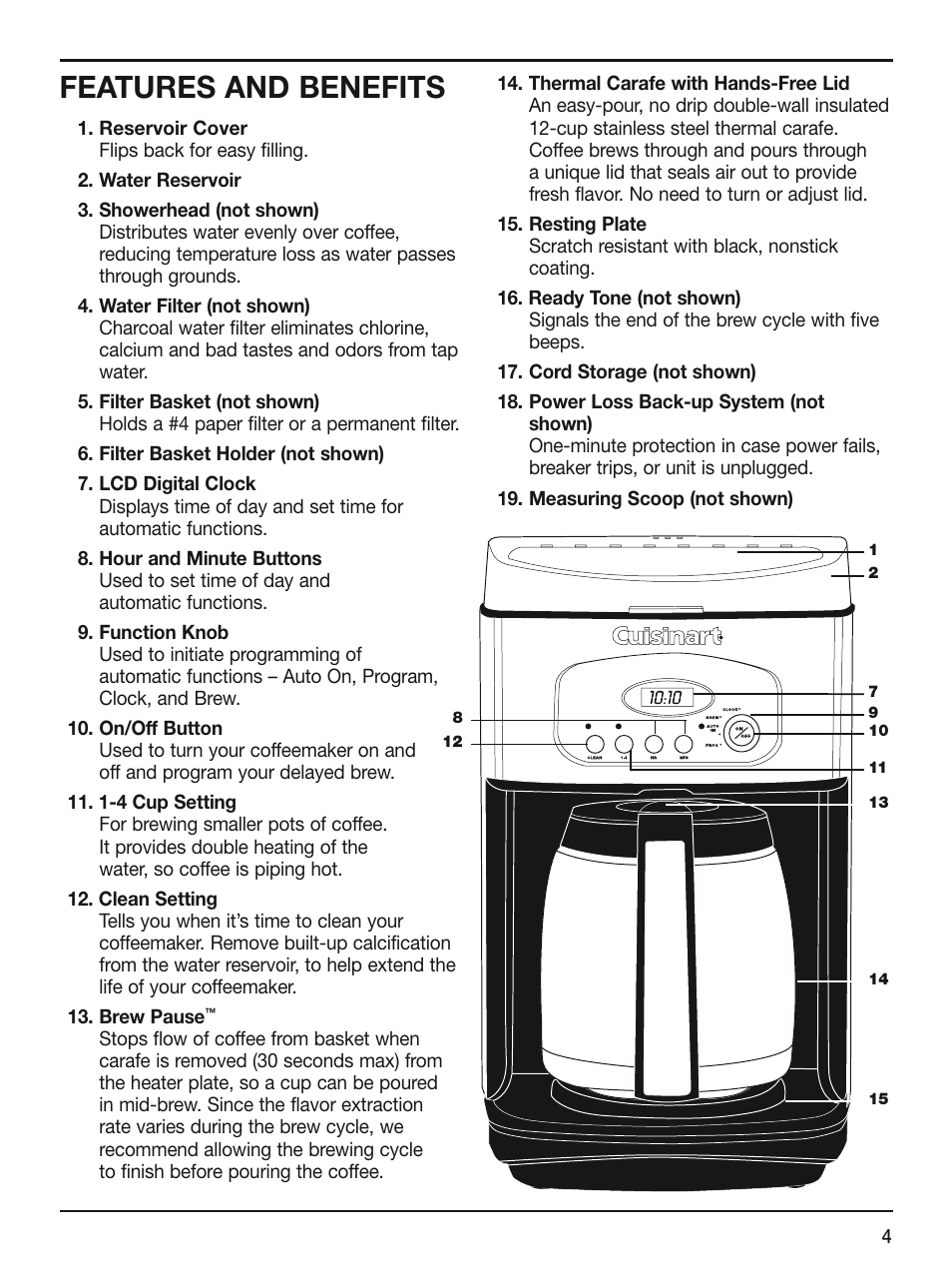 Features and benefits | Cuisinart DCC-2400STR User Manual | Page 5 / 11