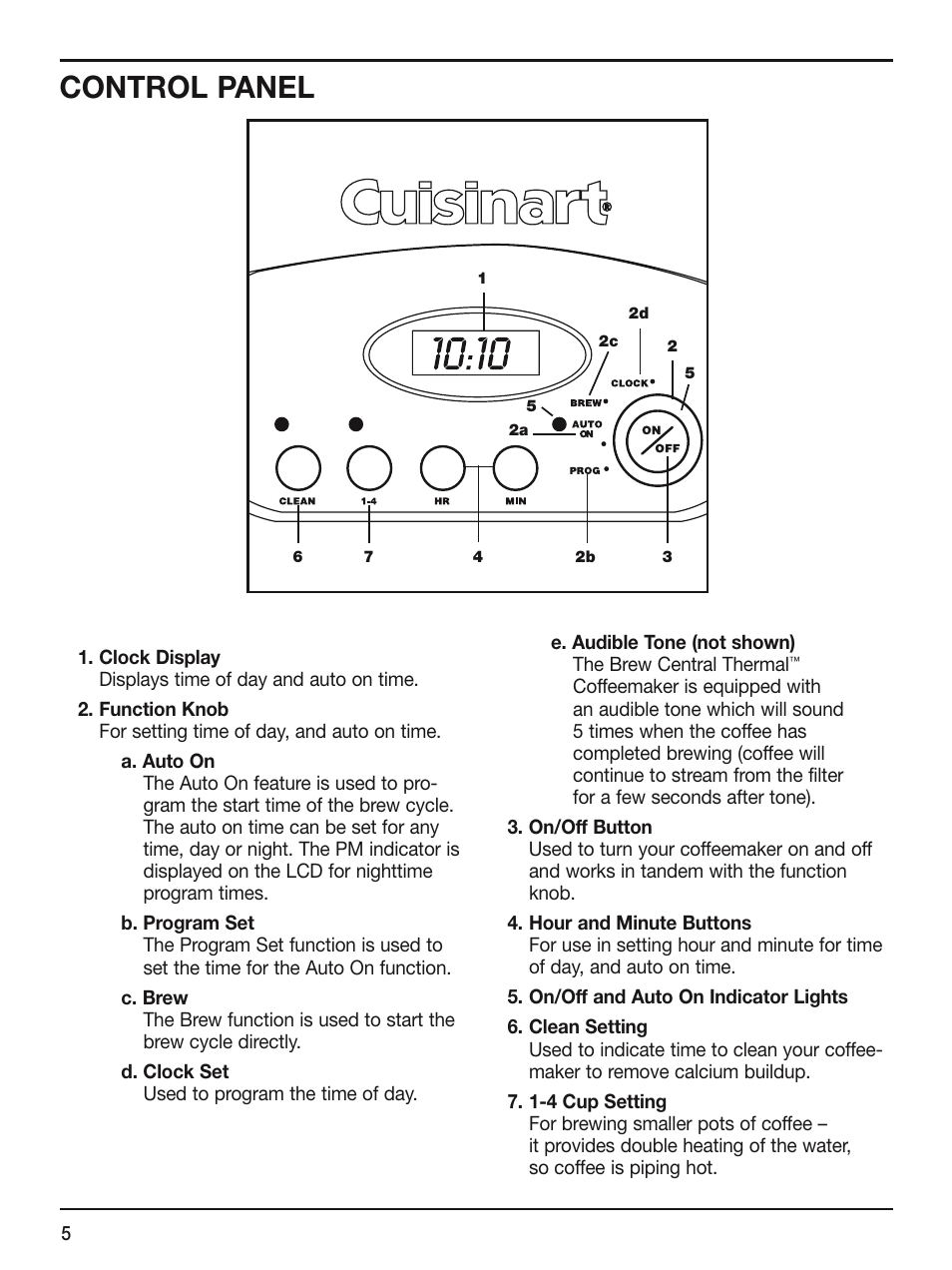 Control panel | Cuisinart DCC-2400STR User Manual | Page 6 / 11