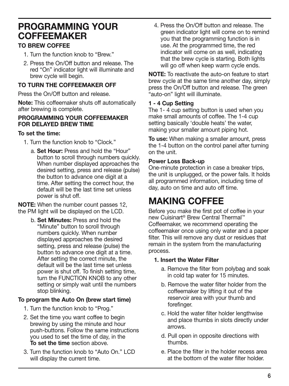 Programming your coffeemaker, Making coffee | Cuisinart DCC-2400STR User Manual | Page 7 / 11