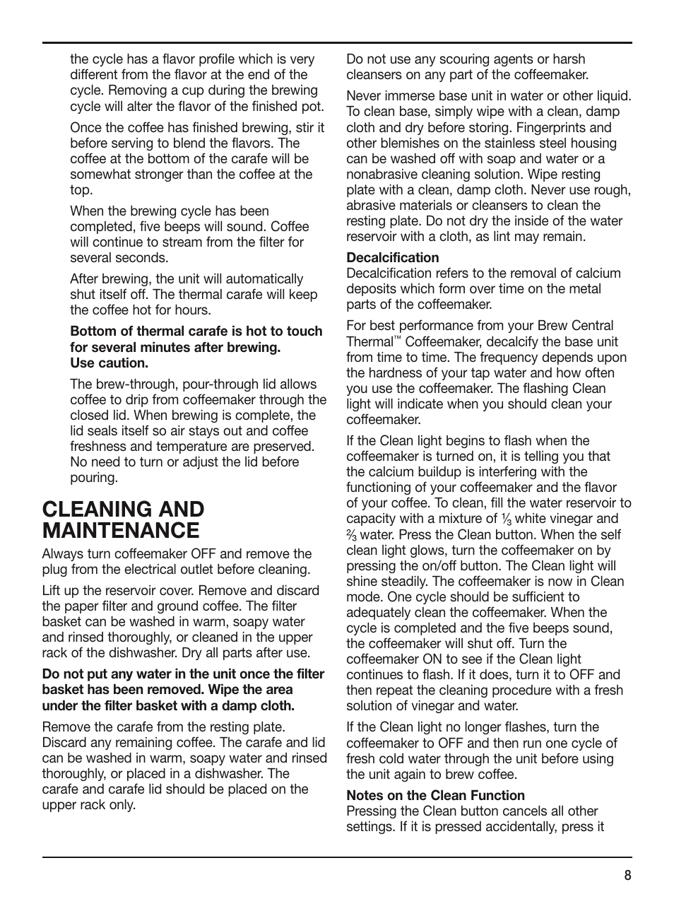 Cleaning and maintenance | Cuisinart DCC-2400STR User Manual | Page 9 / 11