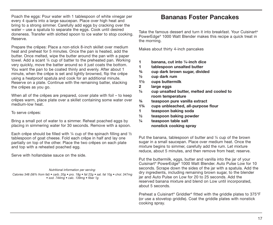 Bananas foster pancakes | Cuisinart PowerEdge CBT-1000 Series User Manual | Page 17 / 29