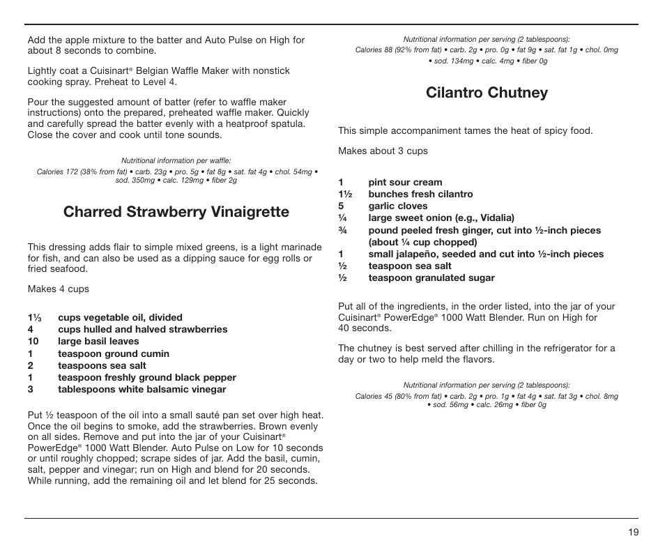 Charred strawberry vinaigrette, Cilantro chutney | Cuisinart PowerEdge CBT-1000 Series User Manual | Page 19 / 29