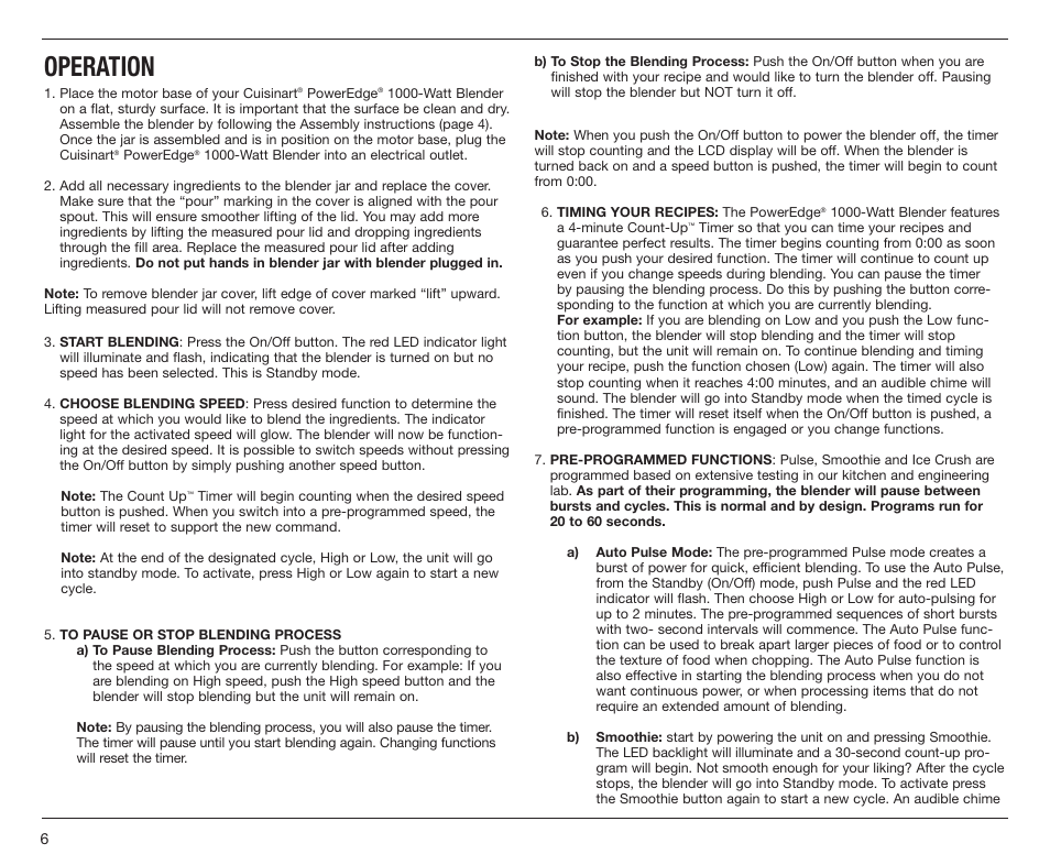 Operation | Cuisinart PowerEdge CBT-1000 Series User Manual | Page 6 / 29