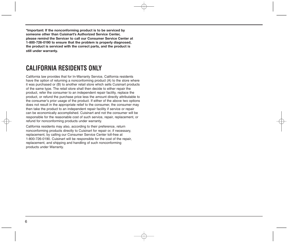 California residents only | Cuisinart CPT-60M Series User Manual | Page 6 / 9