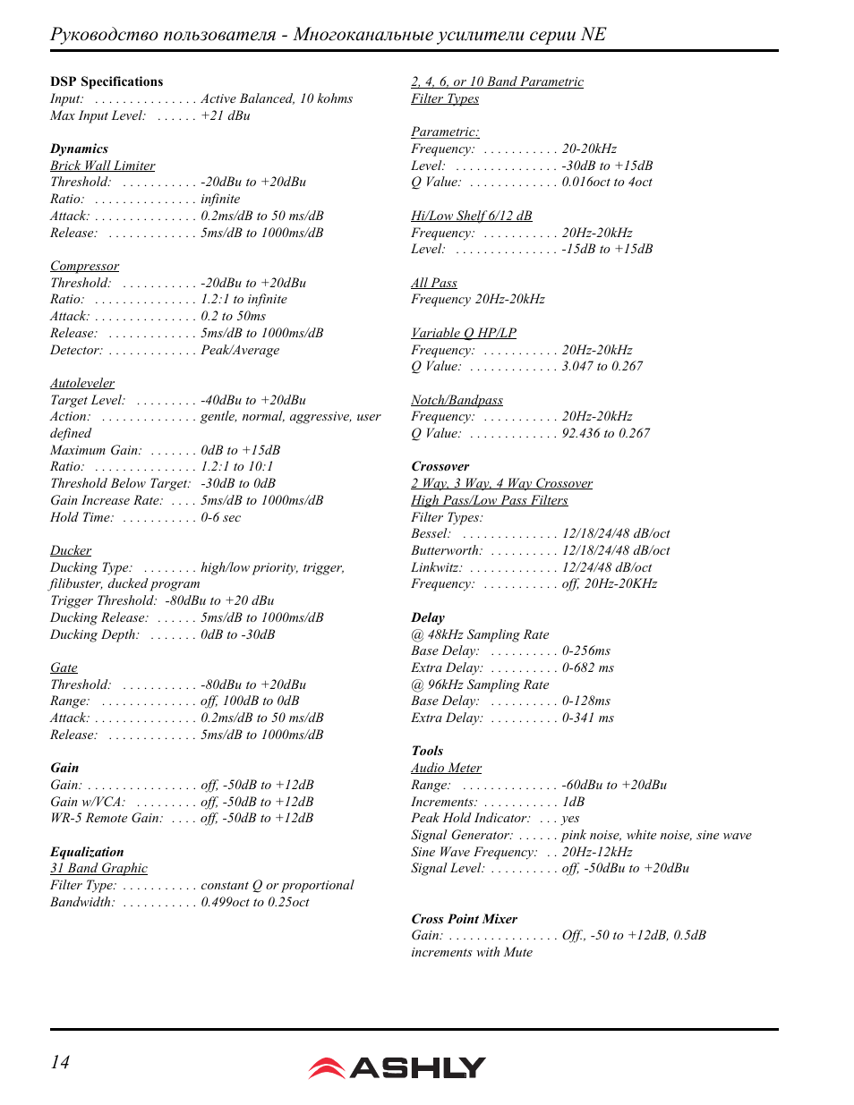 Ne 14 | Ashly Audio NE User Manual | Page 14 / 16